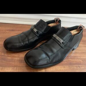 BALLY Men’s Black Leather Dress Shoes Slip On Loafers Buckle Logo Sz EU 11 US 12